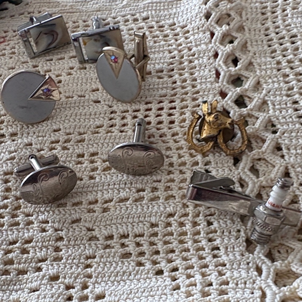 Vintage Silver and Gold Cufflinks Sets and tie tacks